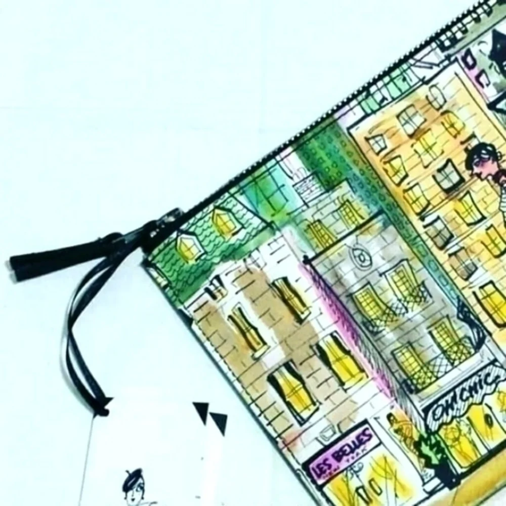 Izak Denou Illustrated City Shopper Clutch Bag